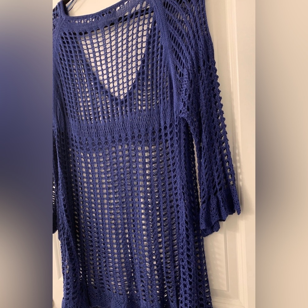 #360 - NWT Simply Noelle Open-Weave Knit Tunic Sweater/Cover-Up, Blue, Size XXL - Picture 2 of 10